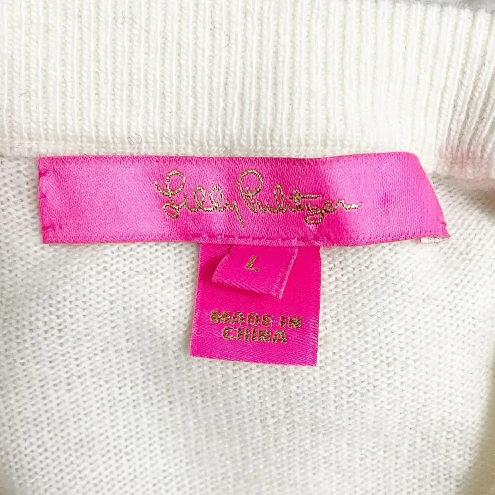 Lilly Pulitzer Coconut Odetta Sweater Wool Blend Rhinestone Neckline Size Large - Picture 10 of 13